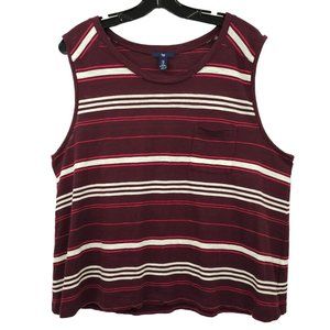 Gap Sleeveless Basic Tank Top T Shirt Women Sz XL Burgundy Striped Cotton Blend